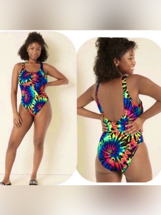 PINK Victoria's Secret Other - Victoria's Secret Pink Black Tie Dye Rainbow Scoop One Piece Bathing Swimsuit